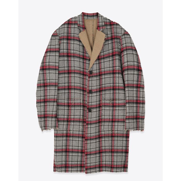 Manteau oversize réversible Raw Cut R13. Plaid Italien double face. Vue de face fermé côté carreaux.