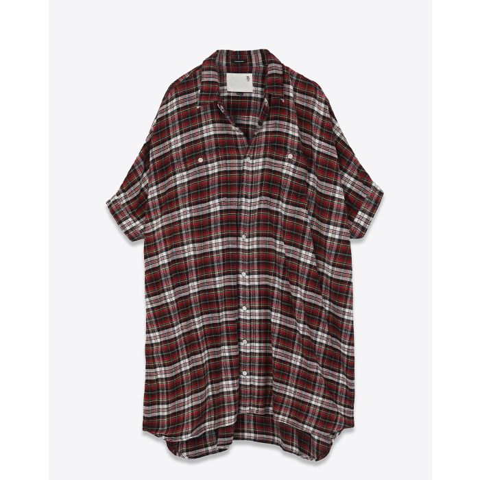 Robe chemise manches courtes à carreaux rouge écru r13. 