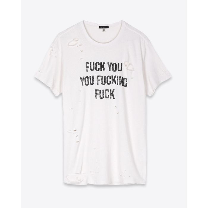 Tee Shirt R13 Denim Collection F.U. Ripped Boy T - Ecru