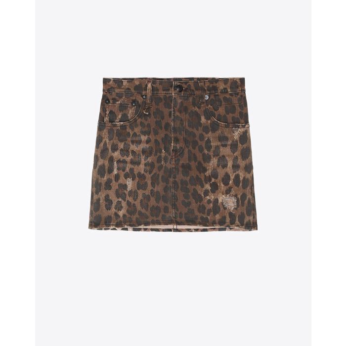 R13 Denim Pré-Collection High Rise Mini Skirt - Leopard Wash   