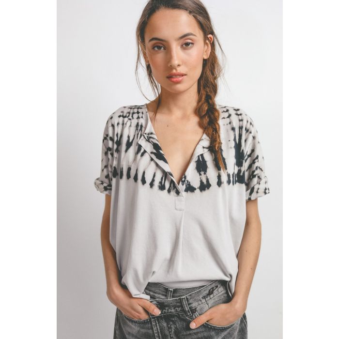 Raquel Allegra Henley Tee TD - Black White TD  