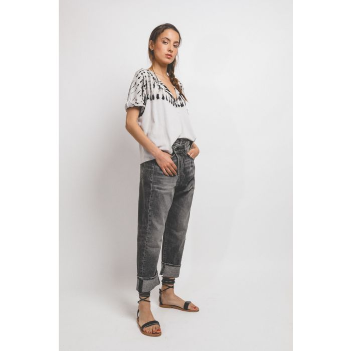 Raquel Allegra Henley Tee TD - Black White TD  