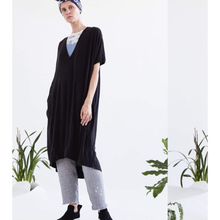 Raquel Allegra Pré-Collection V - Neck Dress - Black   