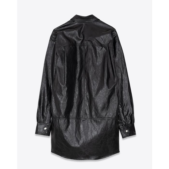 Mini robe chemise manches longues effet cuir noir brillant Ayali Isabel Marant Etoile. Dos.