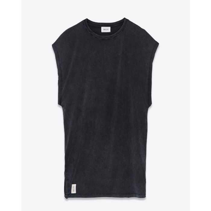 Robe courte manches Chauve Souris en jersey fluide noir Mikuta. Face.