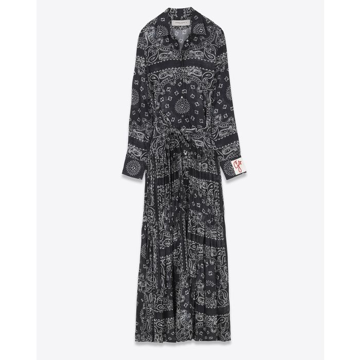 Robe Golden Goose Imprimée Paisley Anthracite 60 318. Ceinturée à la taille.