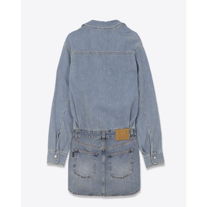Robe manches longues Tamu Haikure en coton bleu. Vue dos. 