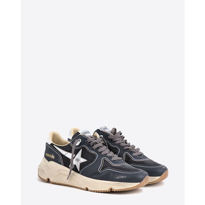 Golden Goose Homme Sneakers Running Sole Marine Blanc Argent 