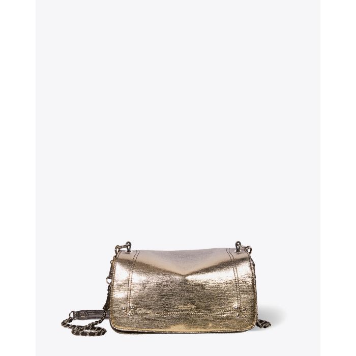 Sac bandoulière Bobi Jérôme Dreyfuss en cuir de chèvre lamé dégradé or. Face.