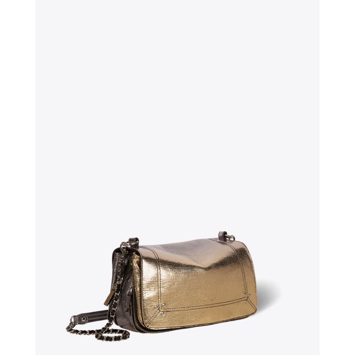 Sac bandoulière Bobi Jérôme Dreyfuss en cuir de chèvre lamé dégradé or. Profil.