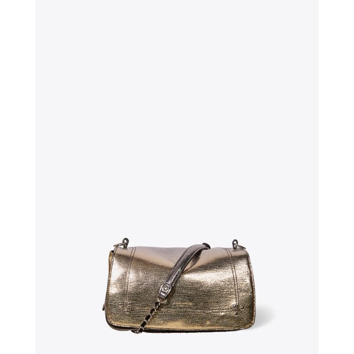 Sac bandoulière Bobi Jérôme Dreyfuss en cuir de chèvre lamé dégradé or. 