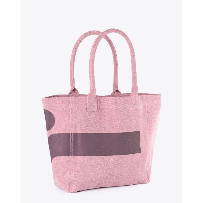 Cabas Yenky Small Isabel Marant en coton écoresponsable, rose, logo bordeaux. Vue de profil.