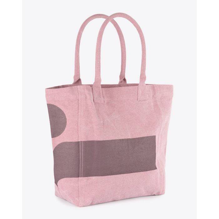 Cabas Yenky Isabel Marant en coton écoresponsable, rose, logo bordeaux. Vue de profil.