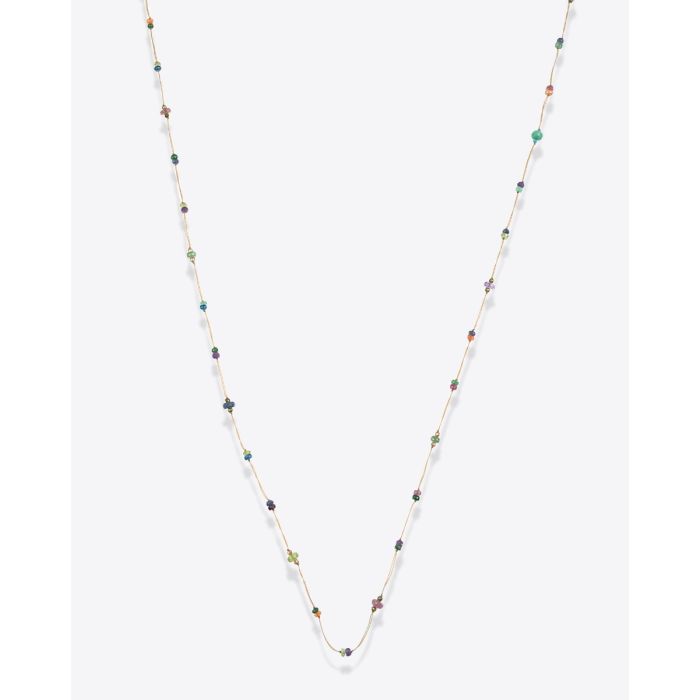 Collier long Laly Fairy fil beige parsemé de pierres semi-précieuses. A porter en collier long ou ras-de-cou et bracelet multi-tours.