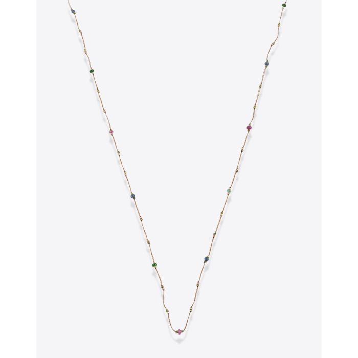 Collier long Laly Precious sur fils tabac parsemé de pierres semi-précieuses, vu de face.