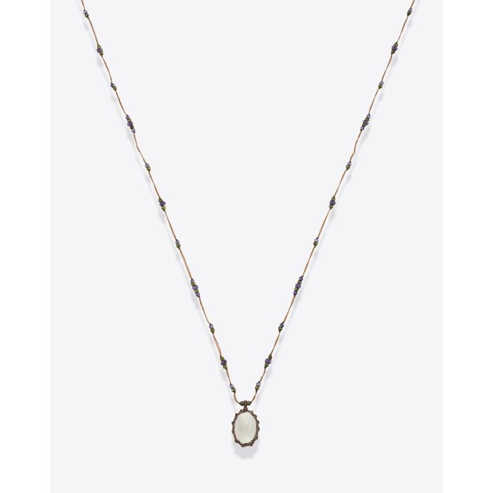 Collier long tibétain Sharing améthyste green fil tabac. 