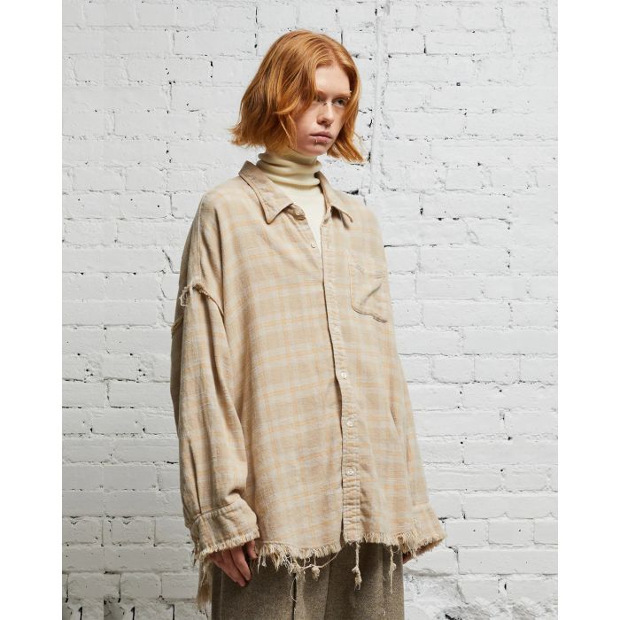 Chemise manches longues à carreaux beige kaki R13 Denim. Porté de profil face.