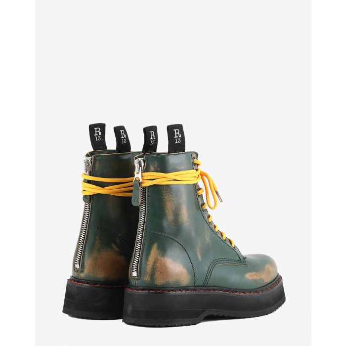 Boots Single Stack R13 Denim vertes en cuir. 
