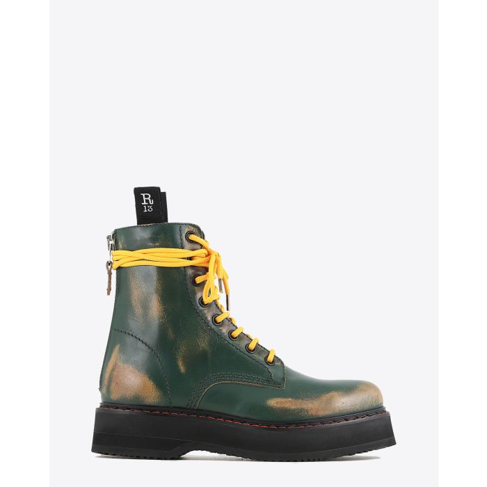 Boots Single Stack R13 Denim vertes en cuir.