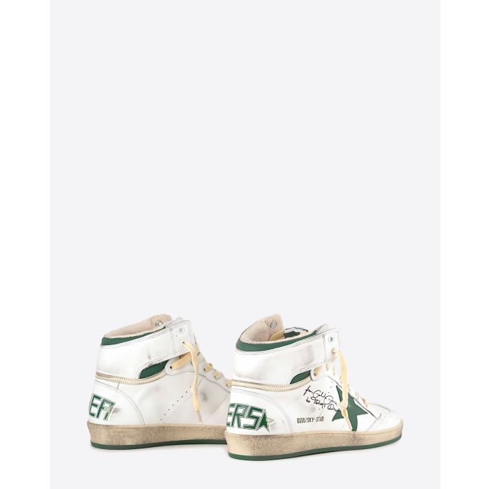 Sneakers Homme Sky Star Golden Goose en cuir Blanc Vert. Vue arrière. 