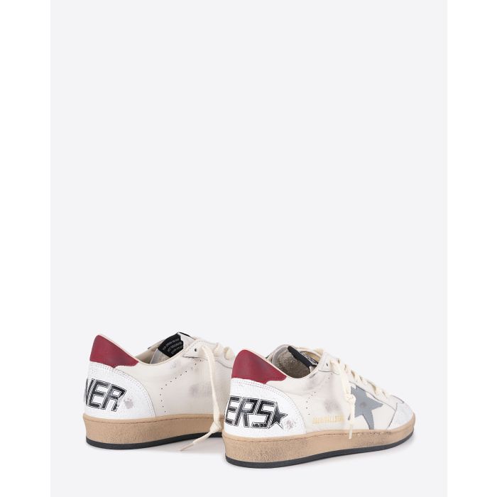 Sneakers Ball Star Golden Goose Homme en cuir Blanc Bleu Argent. Vue dos. 