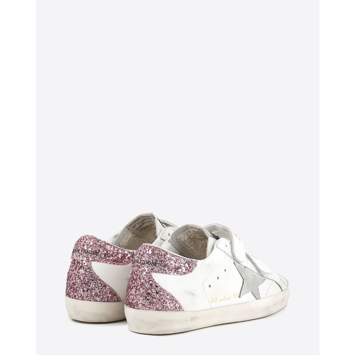 Sneakers à scratch Old School en cuir blanc étoile grise arrière paillettes violettes 82337 Golden Goose femme. Arrière. 