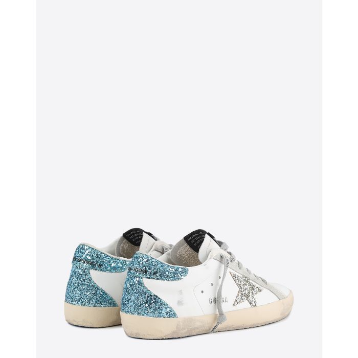 Sneakers Superstar étoile paillettes argent arrière paillettes turquoises 11549 Golden Goose femme. Arrière. 