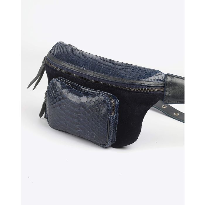 Claris Virot Banane Romeo - Python Suede - Bleu Cobalt  