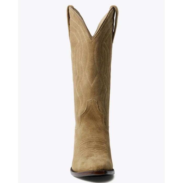 Bottes de cowboy Stetson & The Great en daim camel, vues de face. Edition limitée.