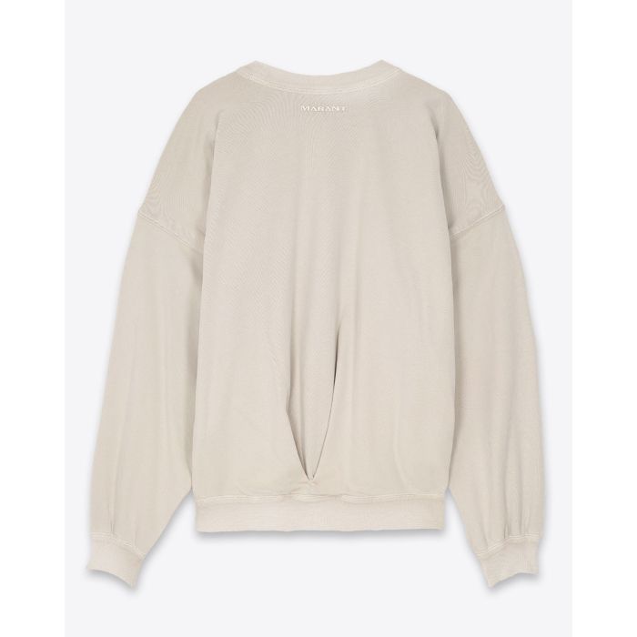 Sweatshirt Sauria Isabel Marant Etoile en coton beige. Vue de dos. Détail de la broderie Marant sous le col. 