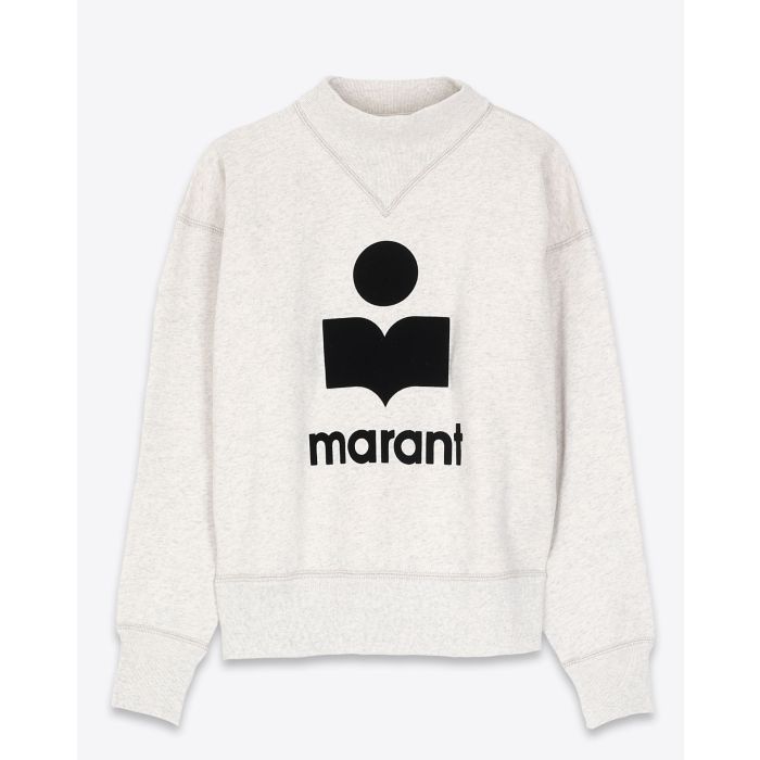 Sweat-shirt gris chiné clair logo velours noir Isabel Marant Etoile. Face. 