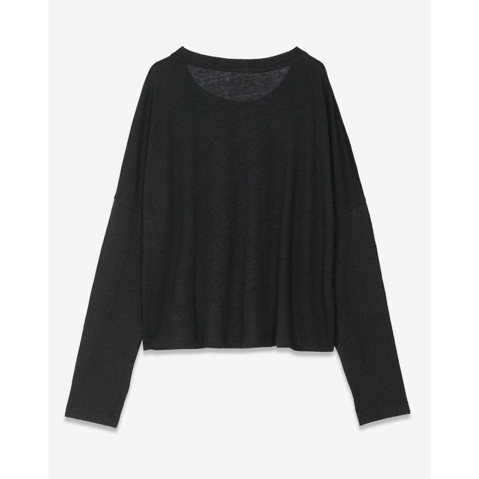 T-shirt manches longues oversized Mikuta en lin noir. Vue de dos.