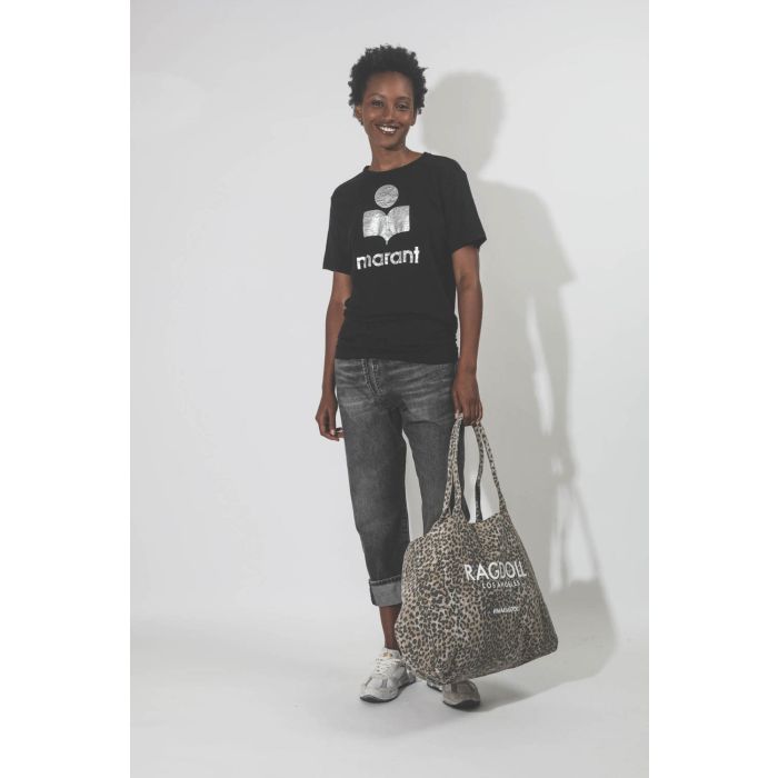 Tee-shirt en lin noir logo argent Zewel Isabel Marant Etoile. 
Porté .