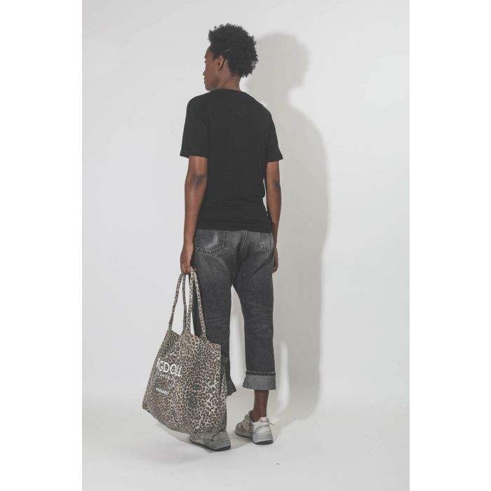 Tee-shirt en lin noir logo argent Zewel Isabel Marant Etoile. Porté dos. 