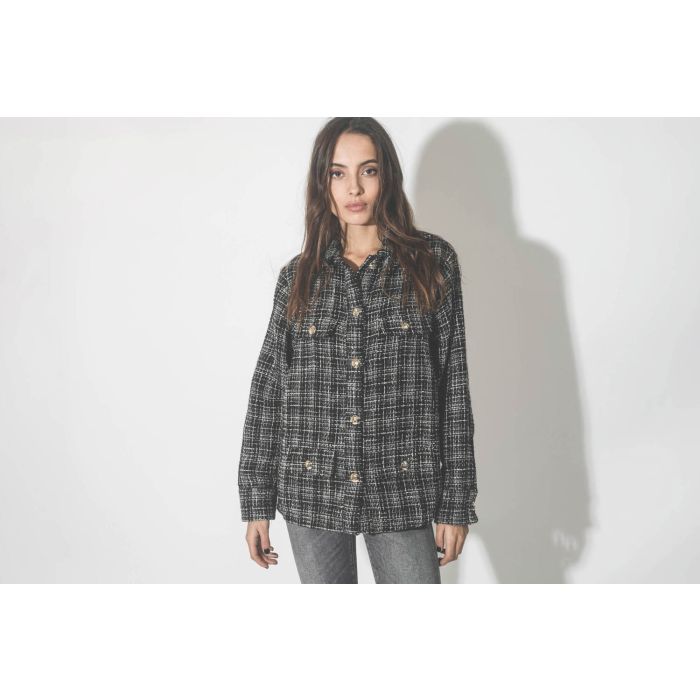 Veste en tweed noir et argent métallique Corey Anine Bing. 