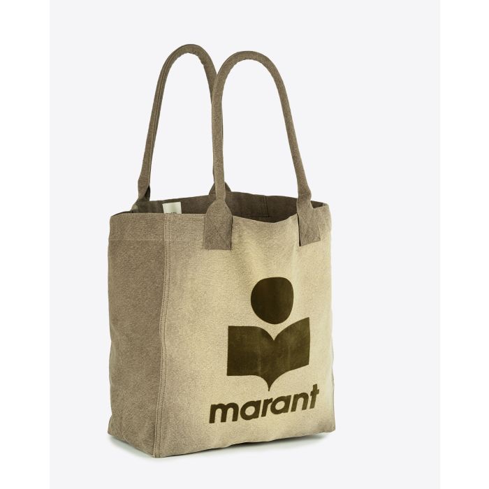 Sac cabas Yenky Isabel Marant kaki avec logo. Vue trois quart. 
