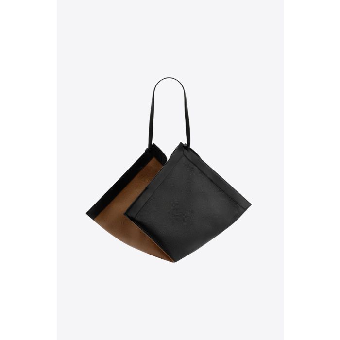 Sac cabas Wonton large Yuzefi en cuir grainé multi-couleurs Coffee (marron, noir, écru, cognac). vue de dos.