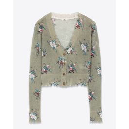 R13 Distressed Baby Cardigan – Floral On Olive