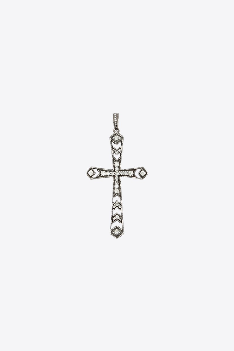Pendentif Croix Seventh Heaven argent noirci et diamants De Jaegher. Vue de face.