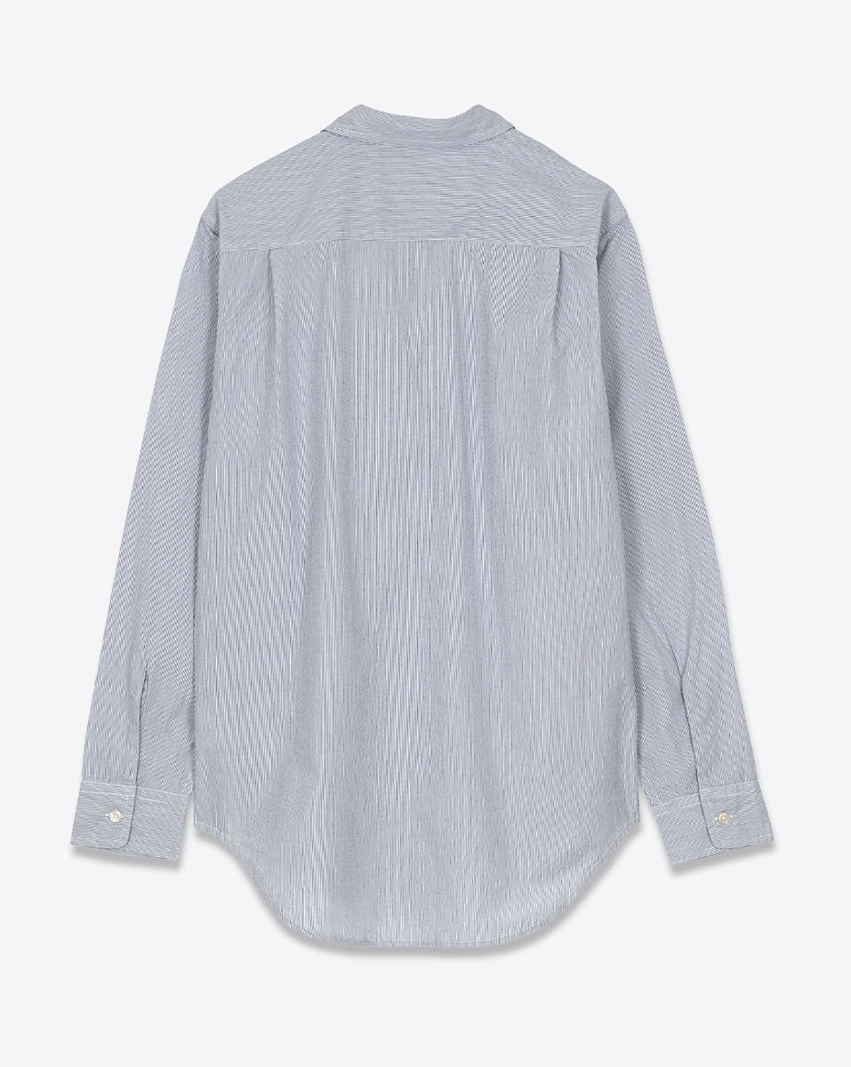 Chemise Boyfriend Denimist en coton &agrave; fines rayures &eacute;cru et marine. Vue de dos.
