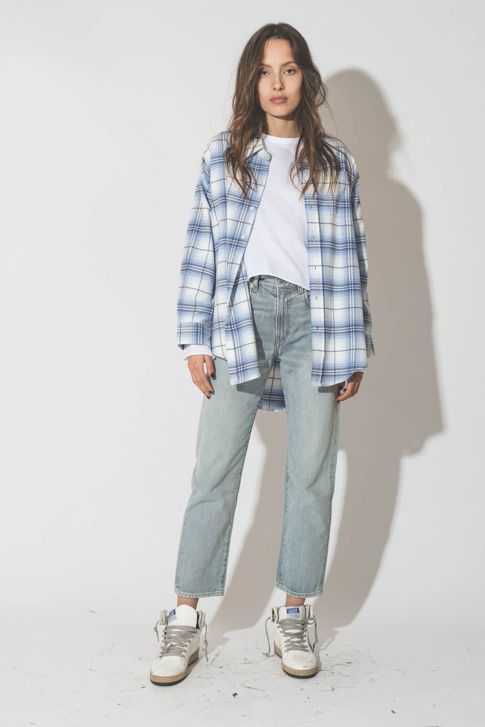 Denimist Chemise Button Front  Bleu Blanc Plaid