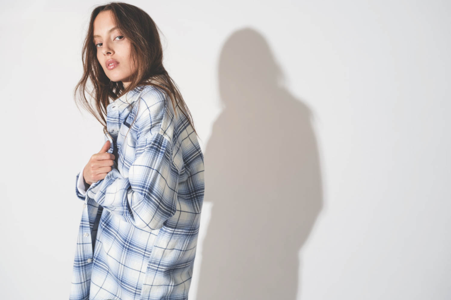 Denimist Chemise Button Front  Bleu Blanc Plaid