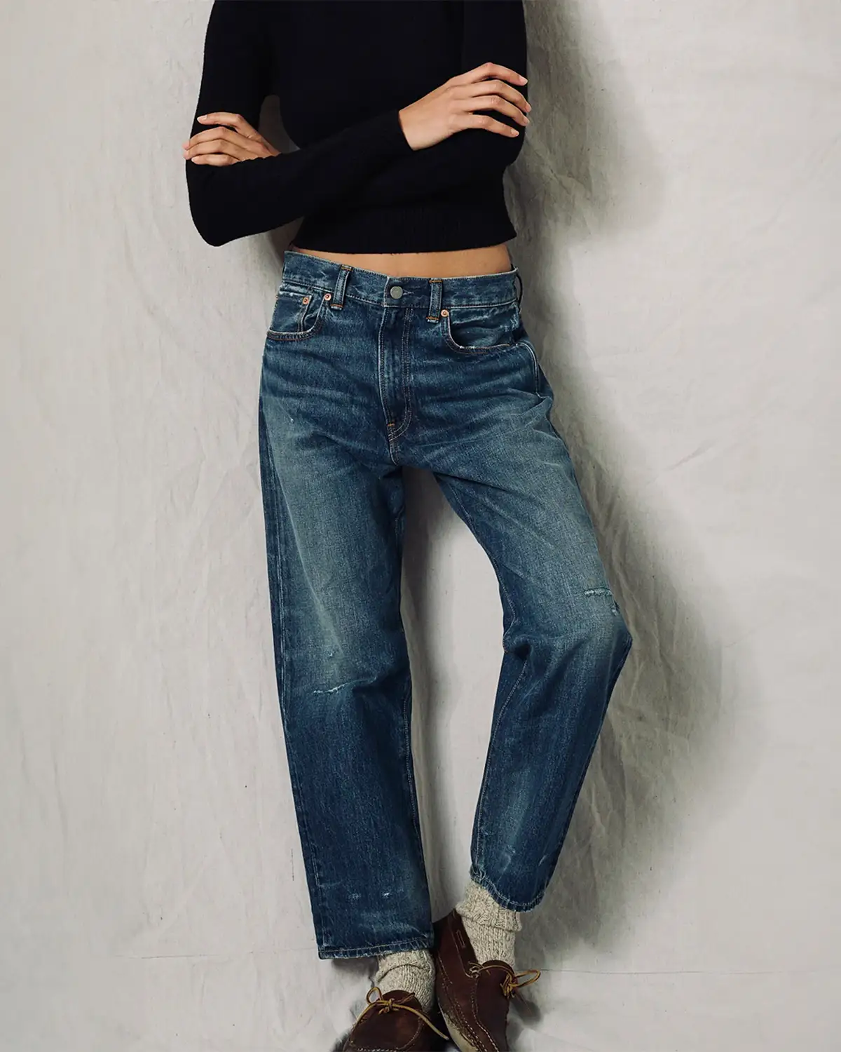 Jean Lucy Boyfriend Denimist en denim bleu délavé. Vue face. 