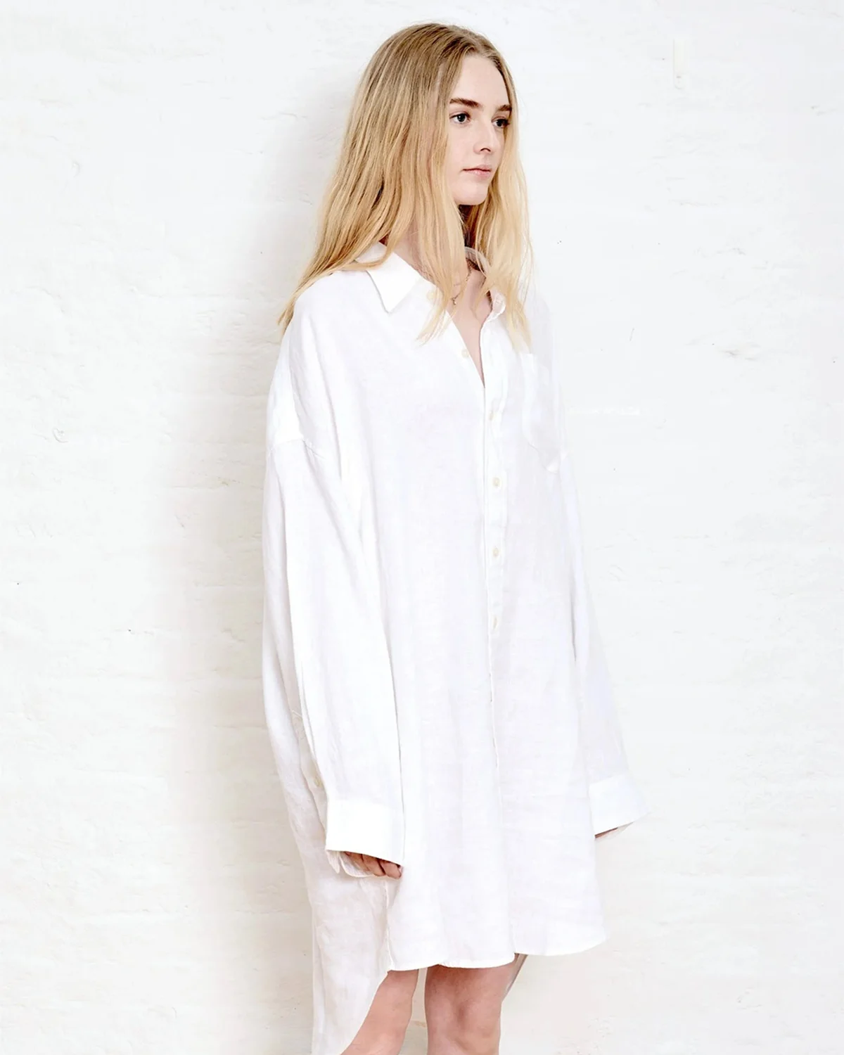 Denimist Robe Chemise Button Front Lin Blanc