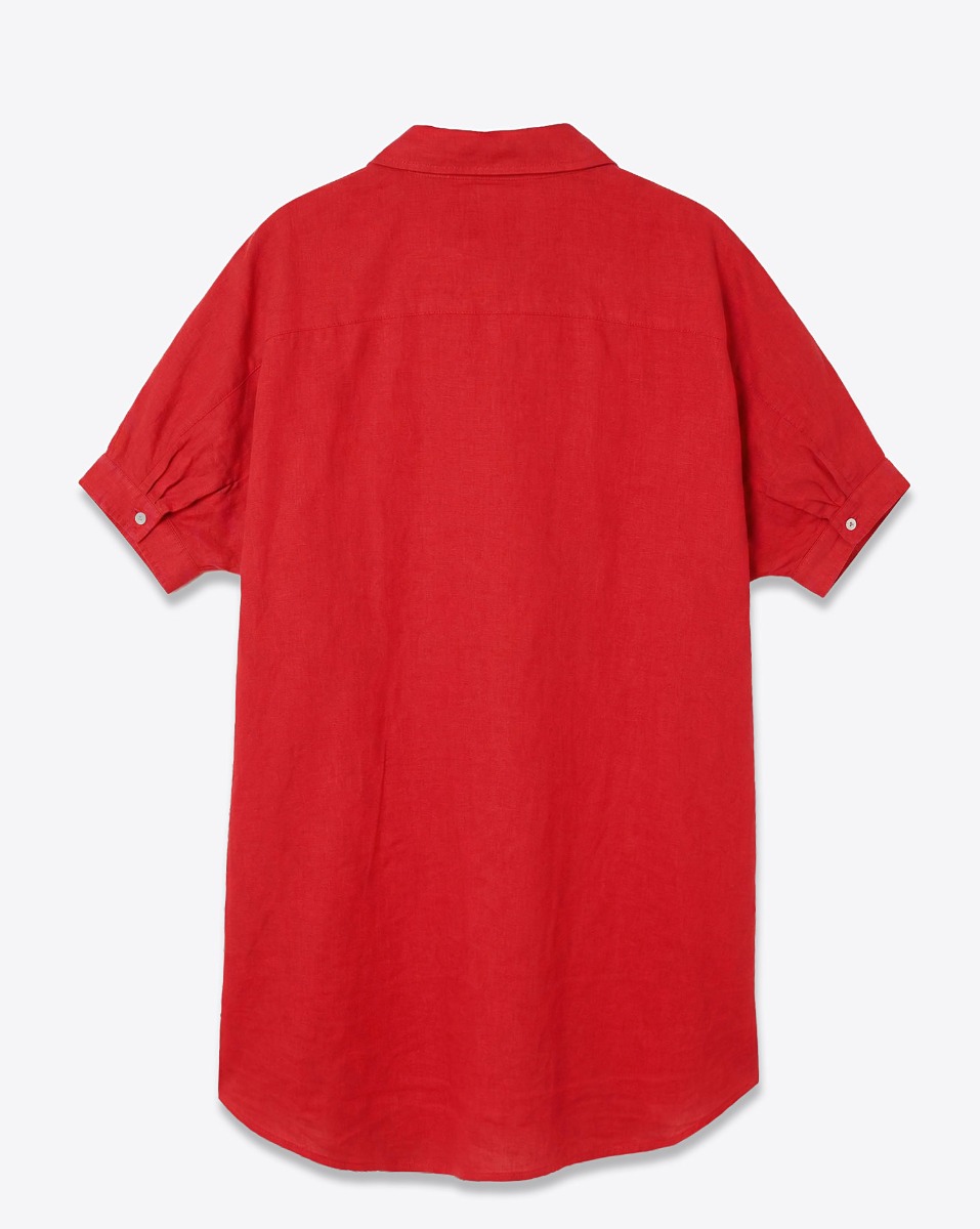 Robe chemise oversize Denimist en lin rouge, vue de dos.
