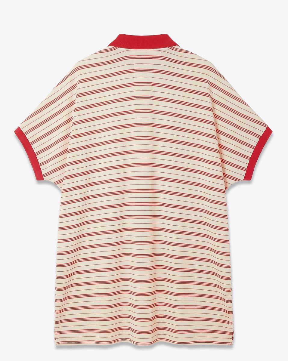 Robe polo oversize Denimist en jersey de coton ray&eacute; blanc et rouge, vue de dos.