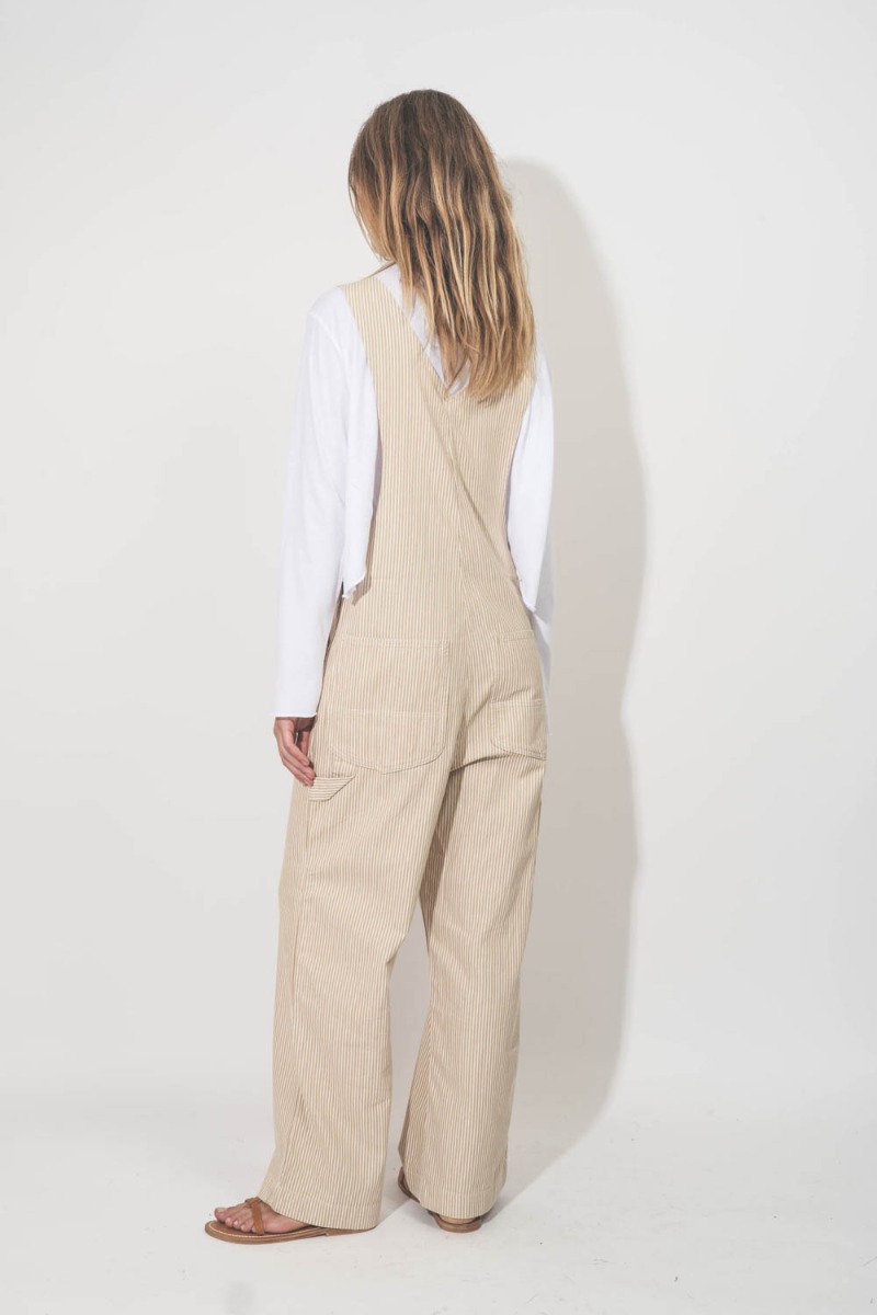 Salopette Overall à rayures kaki Denimist. Portée de dos.