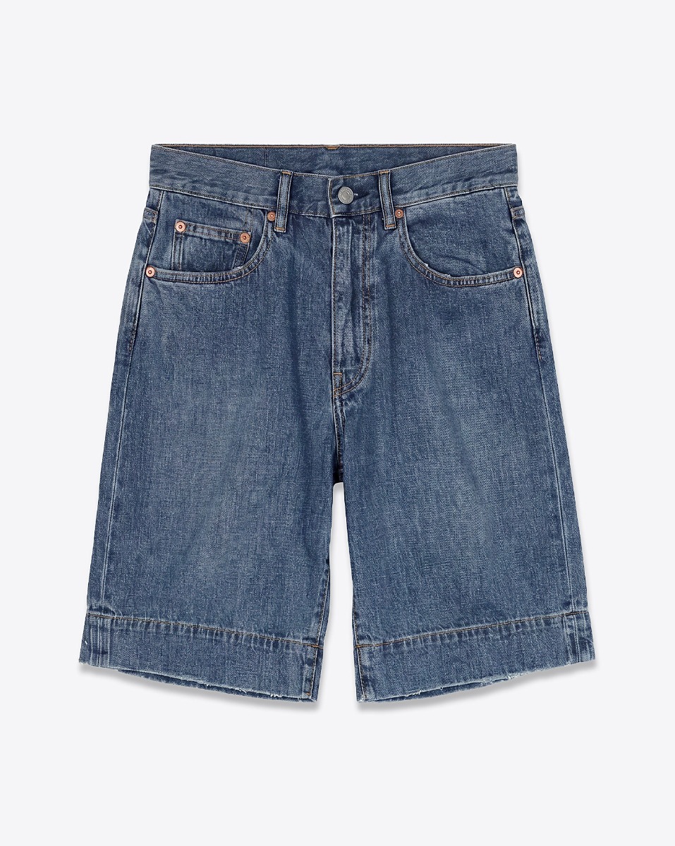 Short en jean long Keaton Relaxed Denimist en denim bleu fonc&eacute; d&eacute;lavage &laquo; Shane Indigo &raquo;, vu de face.