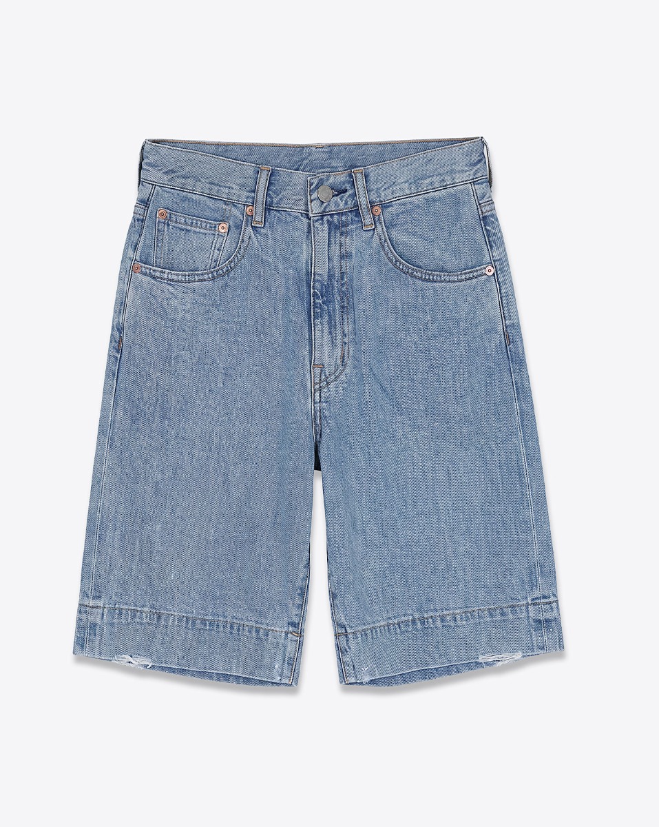 Short long Keaton Relaxed Denimist en denim &laquo; Stone Wash Blue &raquo;, vu de face.