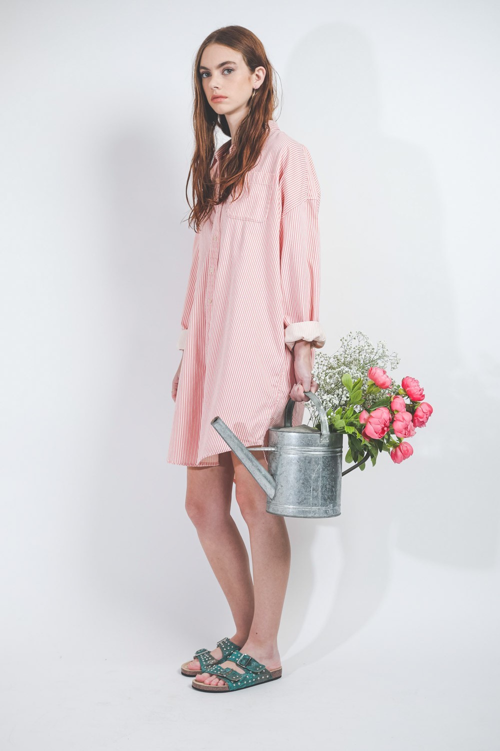 Denimist Button Front Shirt Dress - Light Pink Stripe Denimist Button Front Shirt Dress - Light Pink Stripe